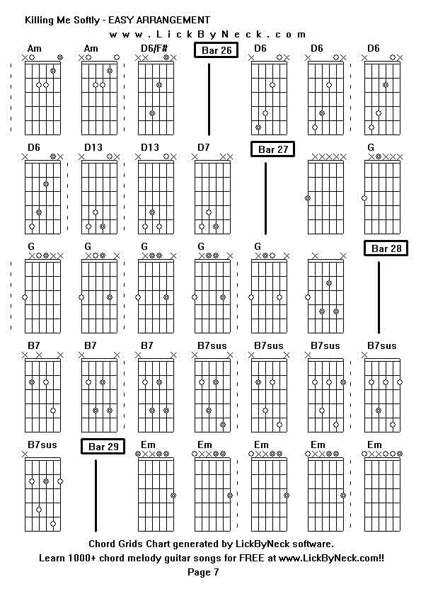 Chord Grids Chart of chord melody fingerstyle guitar song-Killing Me Softly - EASY ARRANGEMENT,generated by LickByNeck software.